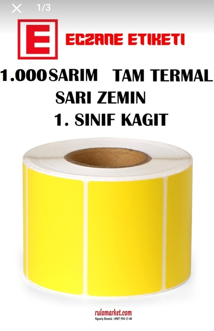 40x60 SARI ECZANE İLAÇ TARİF ETİKETİ 1000 Lİ SARIM